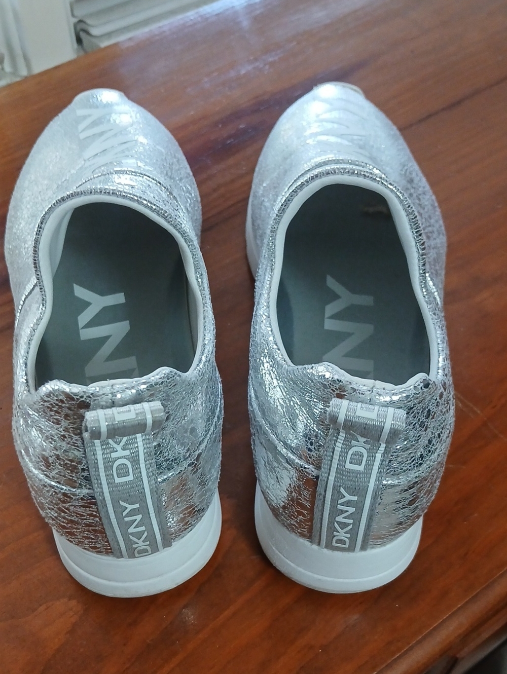 DKNY Silver Metallic Slip-On Women's Sneakers - Picture 3 of 6